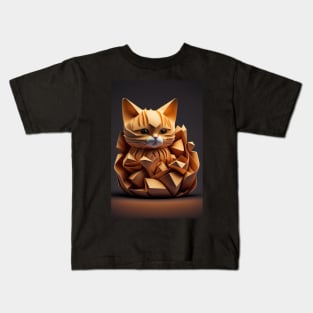 Cute Cat Portrait Paper Art Style Kids T-Shirt